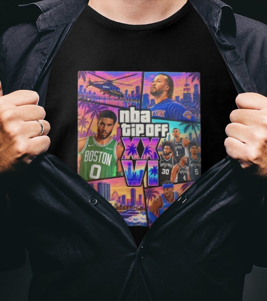NBA Tipoff Jalen Brunson Jayson Tatum Victor Wembanyama Julian Champagnie Jeremy Sochan Shai Gilgeous Alexander T-Shirt