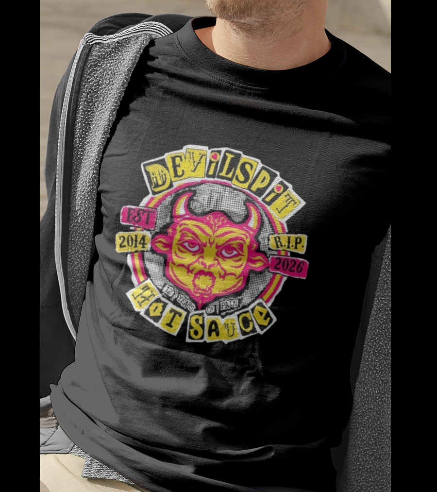 Devilspit Hot Sauce 12 Years Of Pain Est 2014 RIP 2026 Devil Face T-Shirt