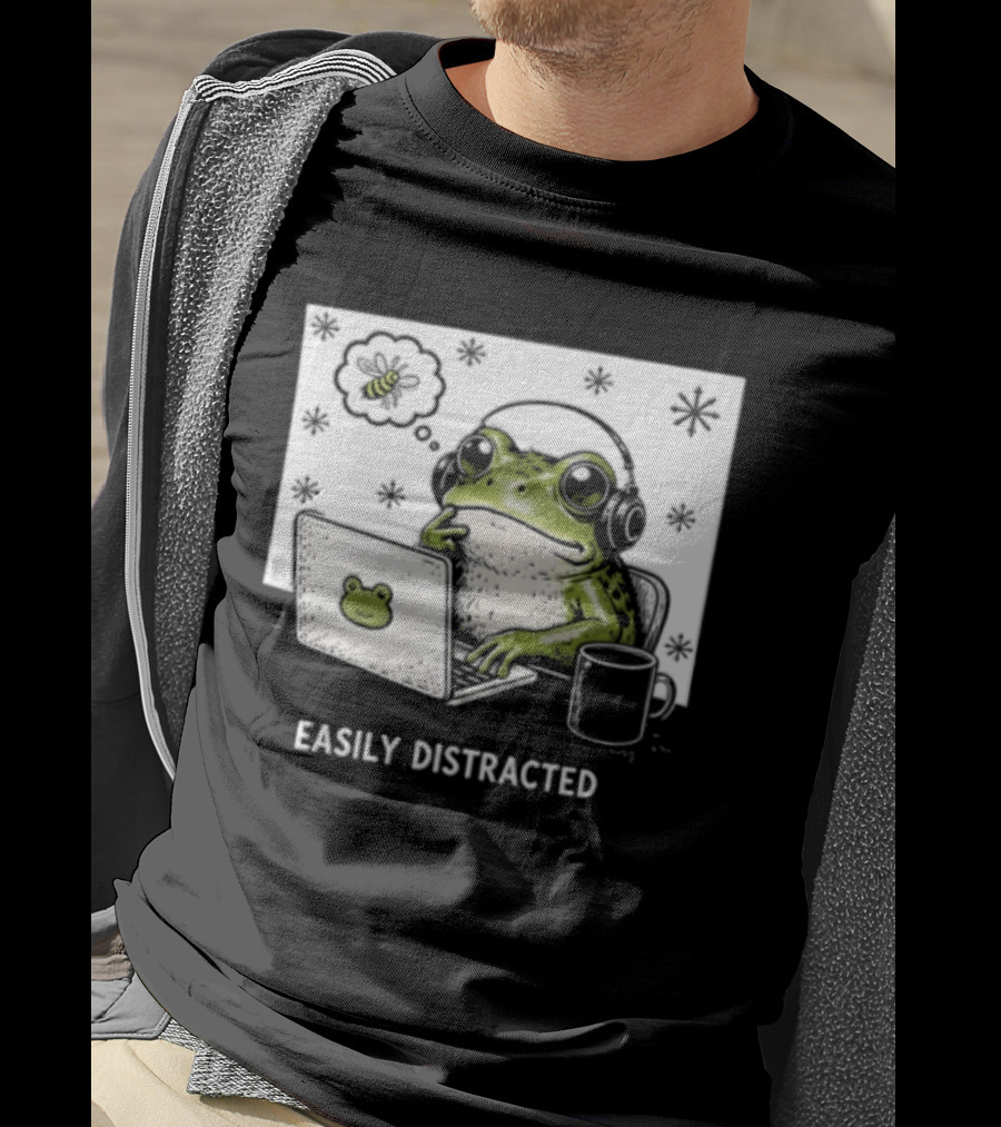 Easily Distracted Frog Laptop Headphones Christmas Frog T-Shirt