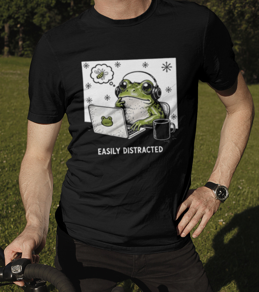 Easily Distracted Frog Laptop Headphones Christmas Frog T-Shirt