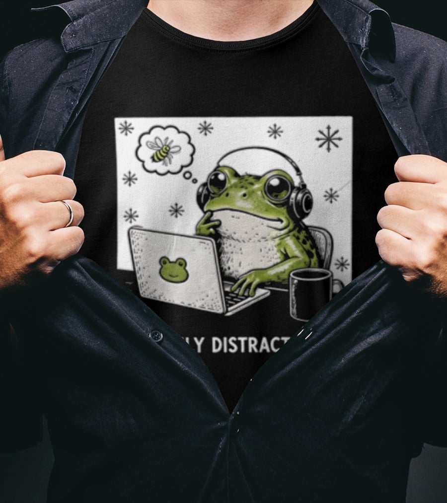 Easily Distracted Frog Laptop Headphones Christmas Frog T-Shirt