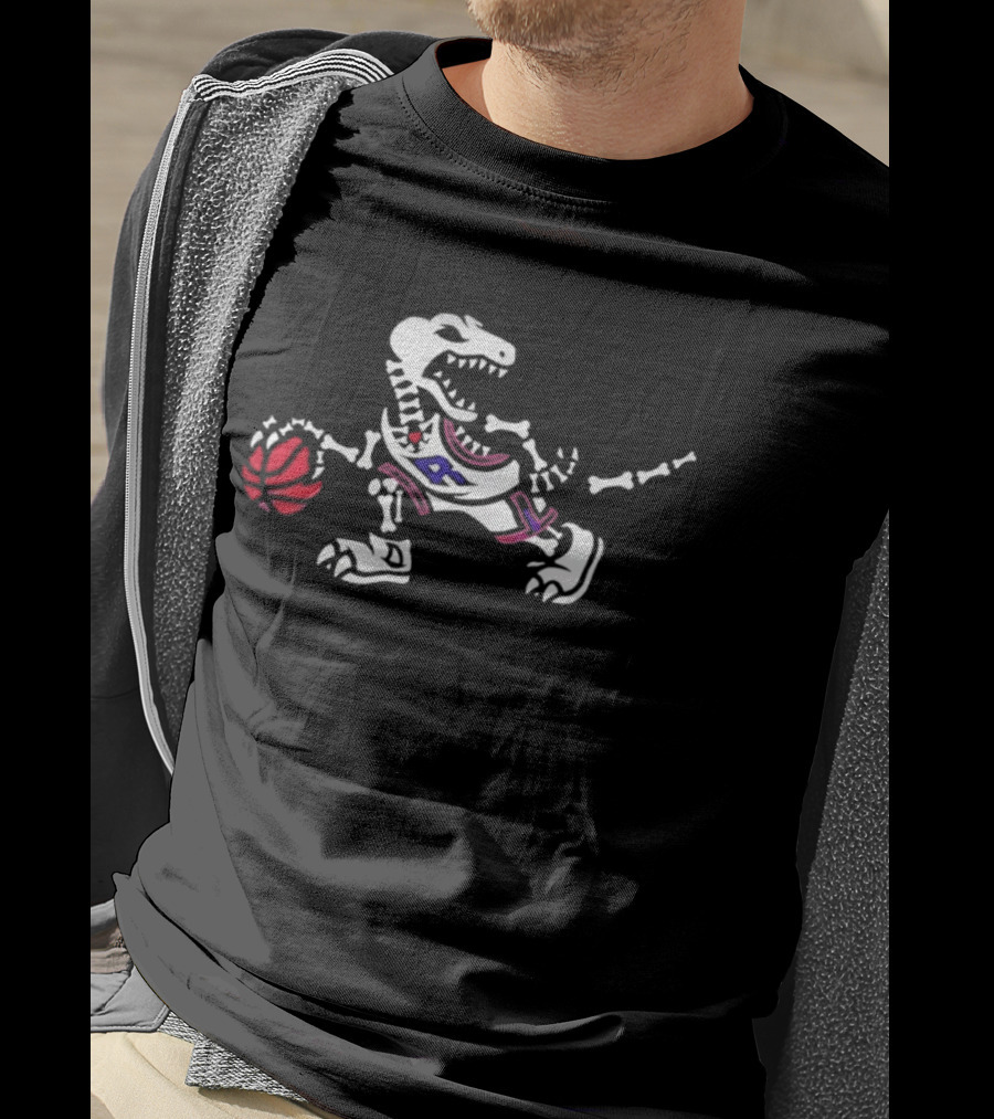 Toronto Raptors Skeleton Dinosaur Raptor Basketball Dribbling T-Shirt