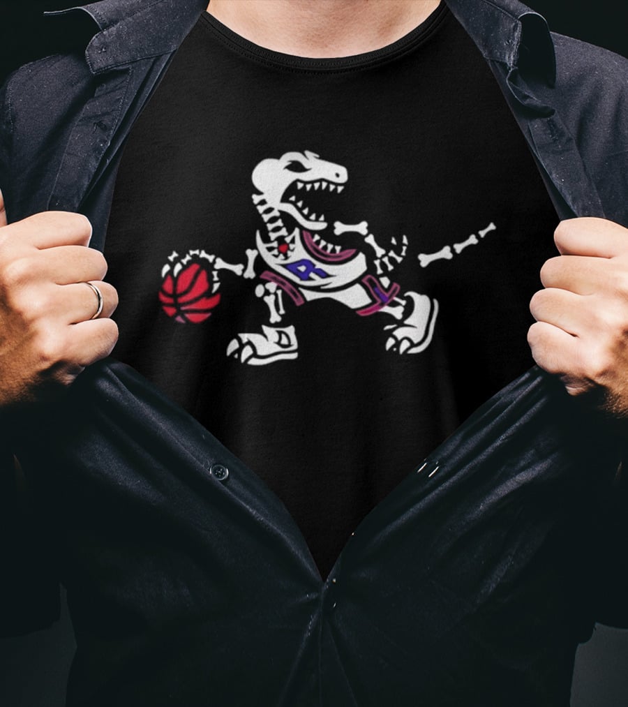 Toronto Raptors Skeleton Dinosaur Raptor Basketball Dribbling T-Shirt