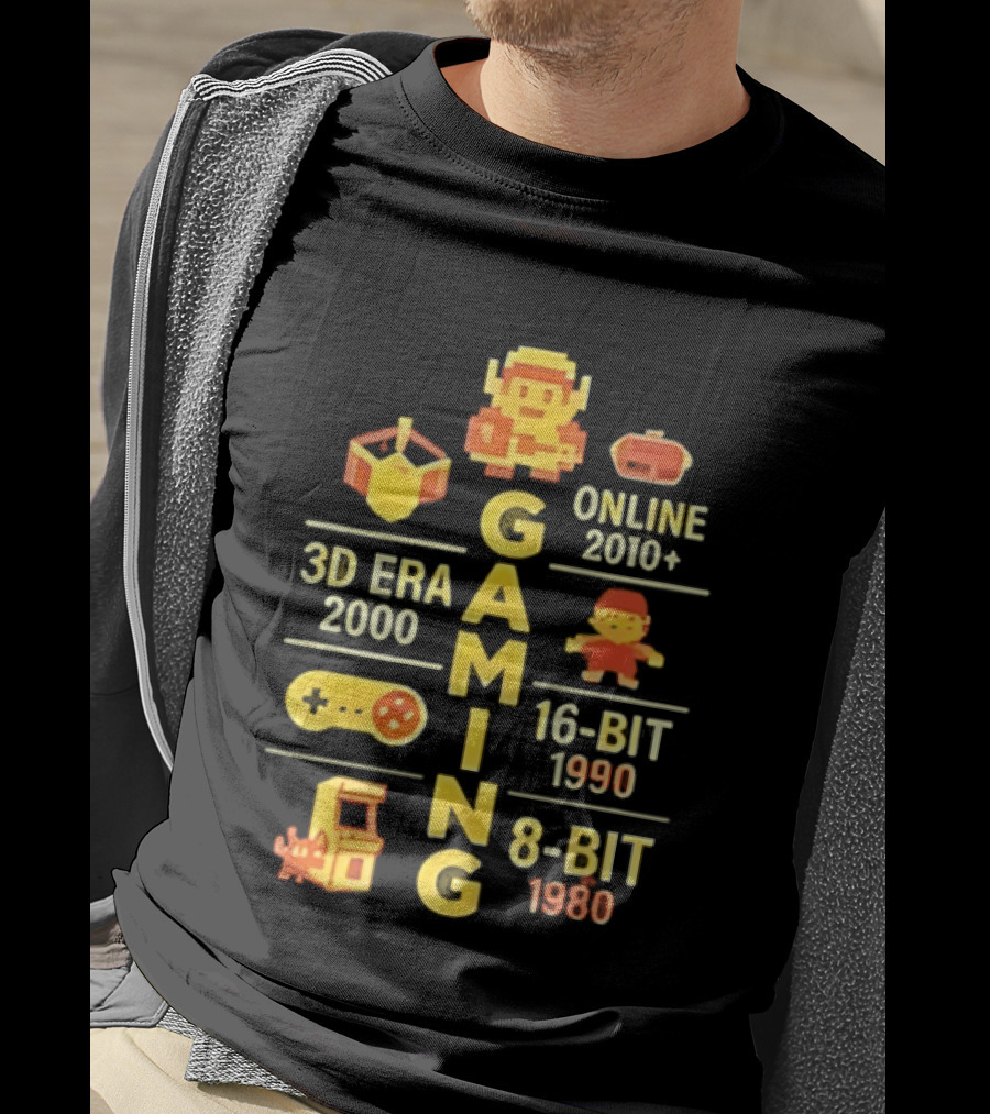 Gaming Evolution 3D Era 1980 8 Bit To 2000s Online 16 Bit 1990 T-Shirt
