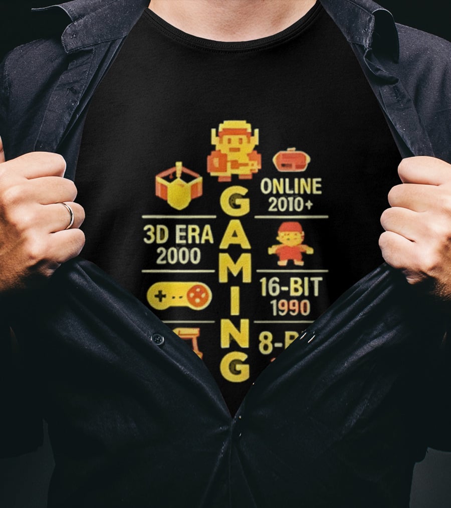 Gaming Evolution 3D Era 1980 8 Bit To 2000s Online 16 Bit 1990 T-Shirt