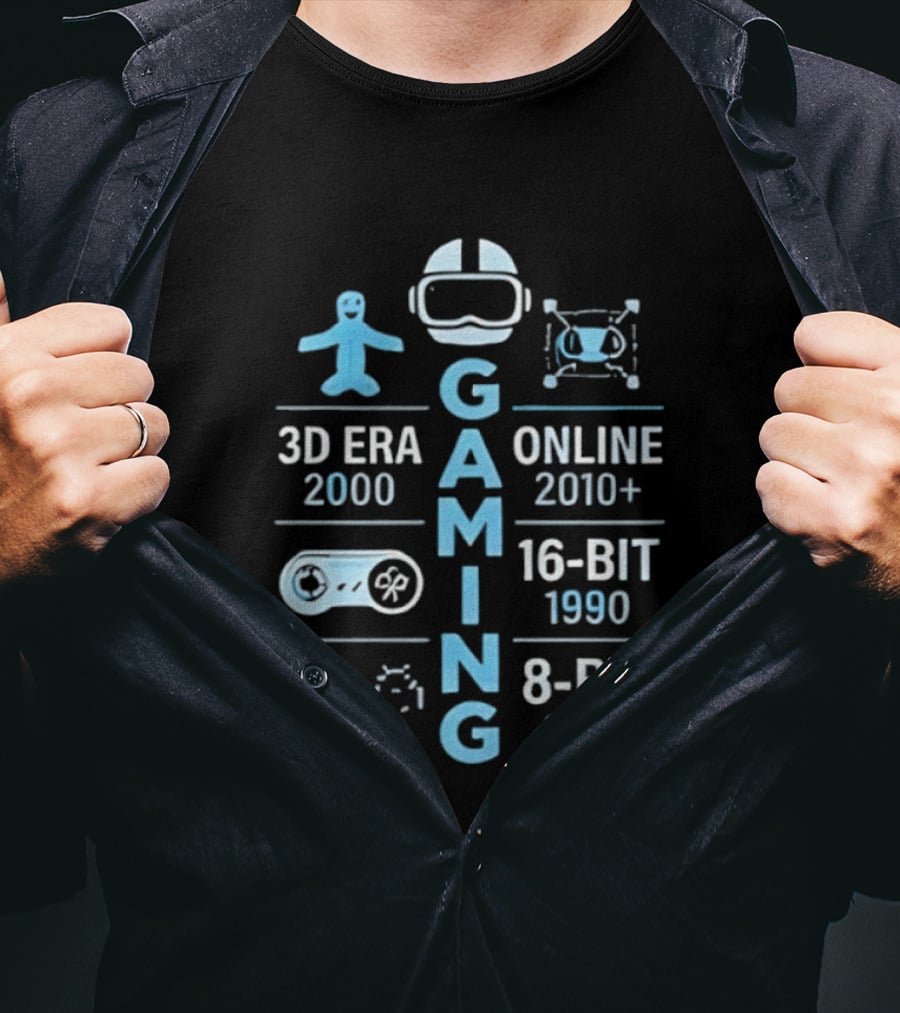 Gaming Timeline 1980 8 Bit 1990 16 Bit 2000 3D Era 2010 Online T-Shirt
