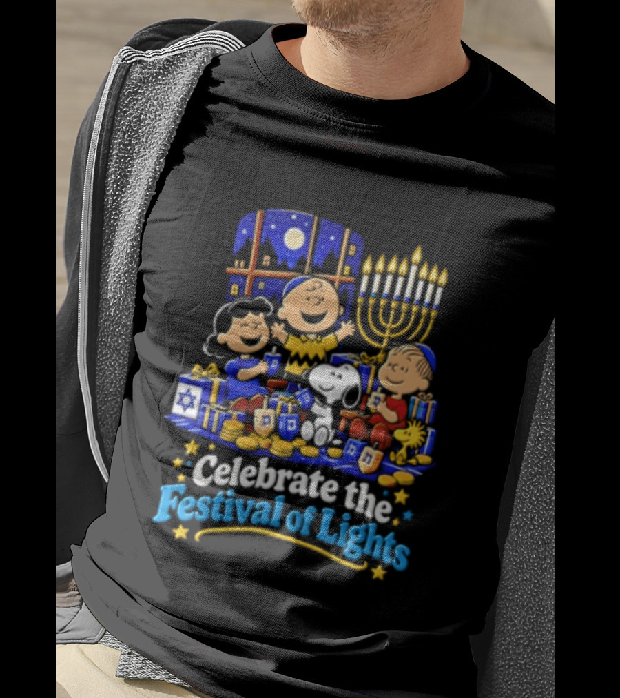 Peanuts Gang Hanukkah Celebration Festival Of Lights Menorah T-Shirt