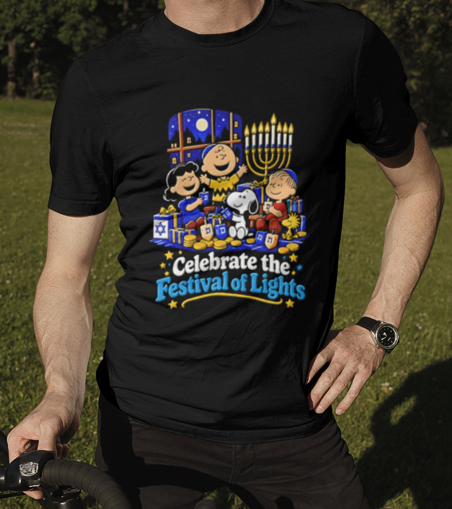 Peanuts Gang Hanukkah Celebration Festival Of Lights Menorah T-Shirt