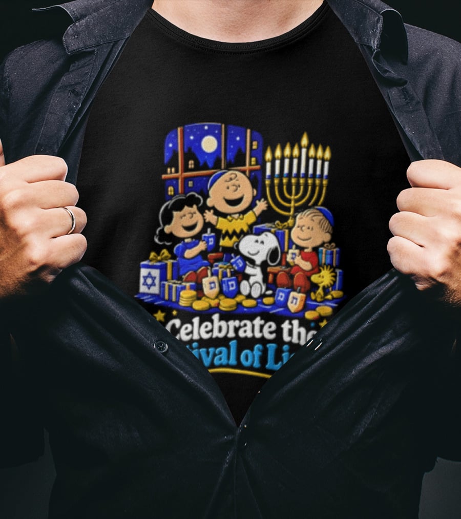 Peanuts Gang Hanukkah Celebration Festival Of Lights Menorah T-Shirt