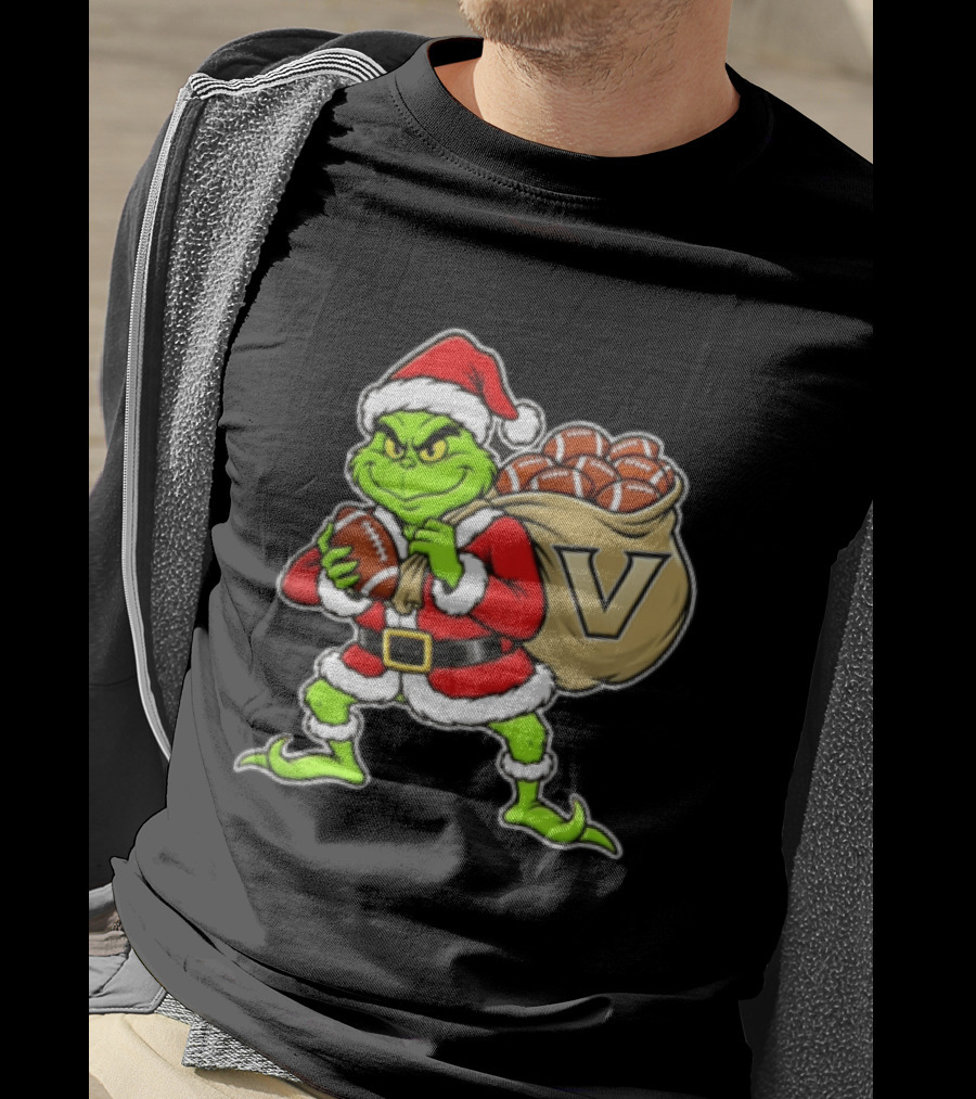Santa Grinch Vanderbilt Commodores Carrying Chiefs Footballs For Christmas T-Shirt