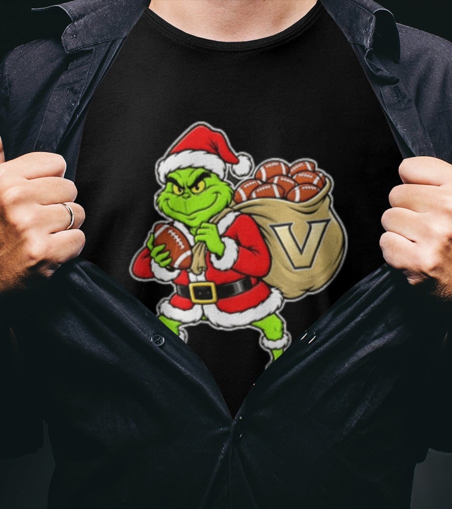 Santa Grinch Vanderbilt Commodores Carrying Chiefs Footballs For Christmas T-Shirt