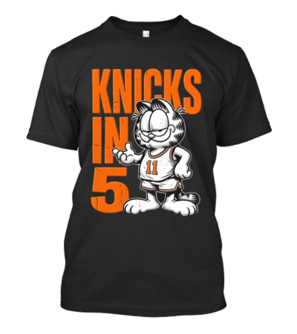 Knicks In 5 Cartoon Cat Wearing Basketball Jersey T-Shirt
