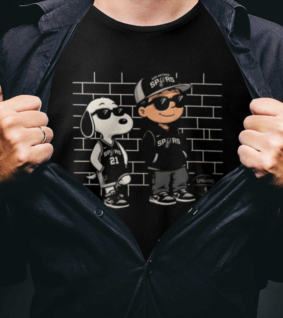 Snoopy And Kid Wearing San Antonio Spurs Gear Number 21 T-Shirt