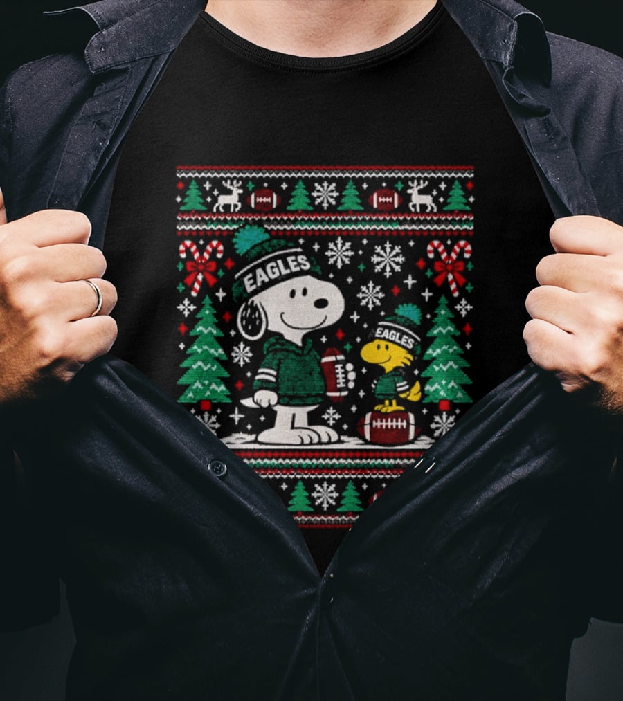 Snoopy Woodstock Philadelphia Eagles Holiday Football Christmas Sweater T-Shirt