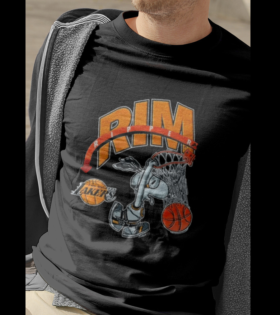 Snoopy Rim Ripper Los Angeles Lakers Basketball Orange Red T-Shirt