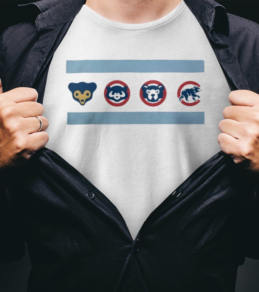 Chicago Cubs Heritage Bear History Chicago Flag Stripe Baseball T-Shirt