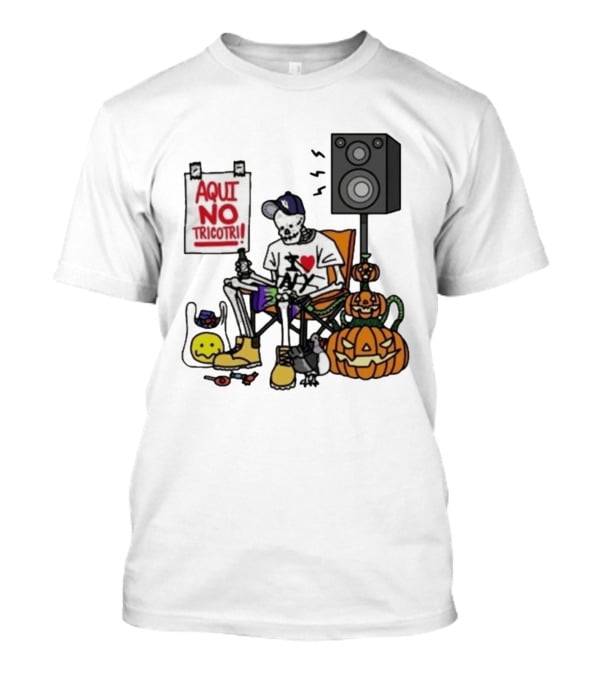 I Love New York Aqui No Tricotri Skeleton Halloween Pumpkin Speaker Chair T-Shirt