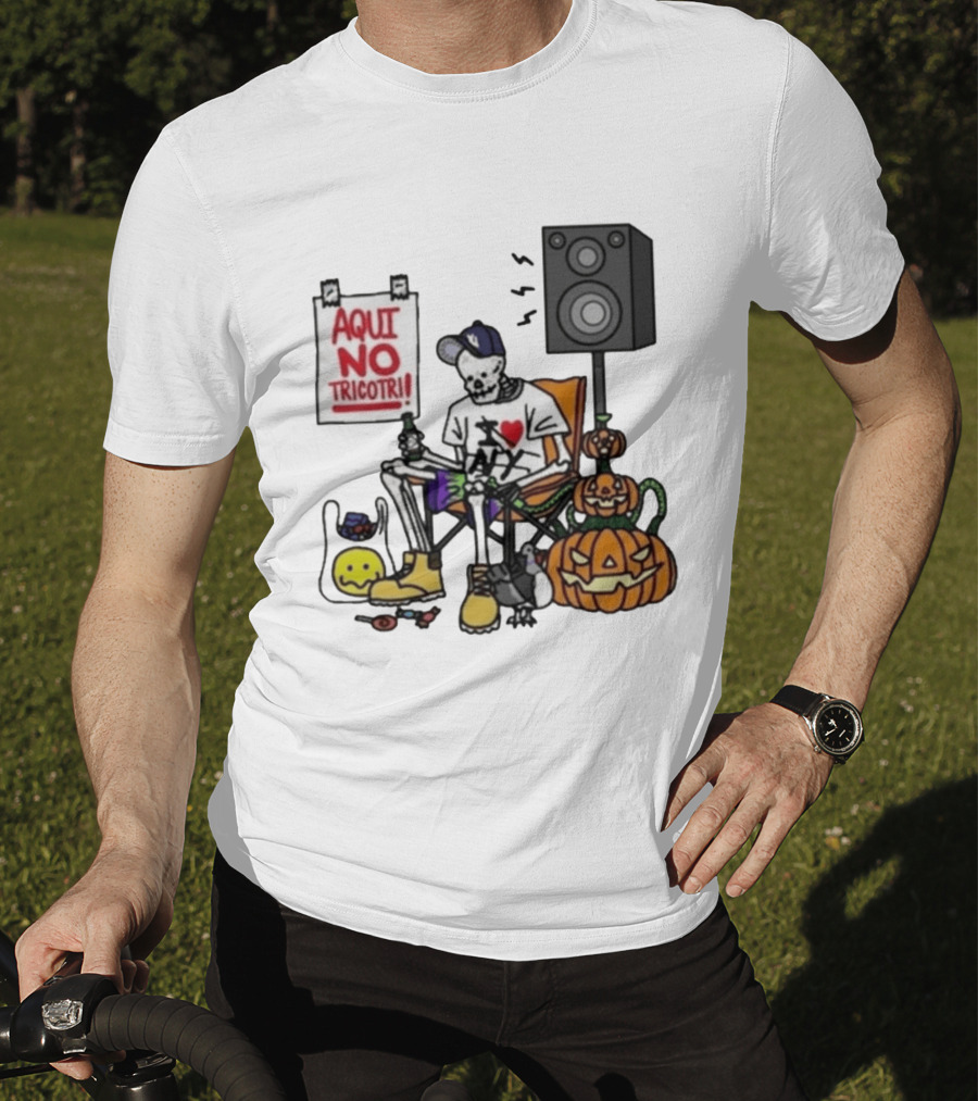 I Love New York Aqui No Tricotri Skeleton Halloween Pumpkin Speaker Chair T-Shirt