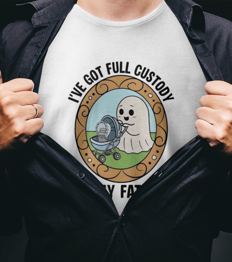 I've Got Full Custody Of My Father Ghost Urn Humor Ghost With Baby Carriage T-Shirt