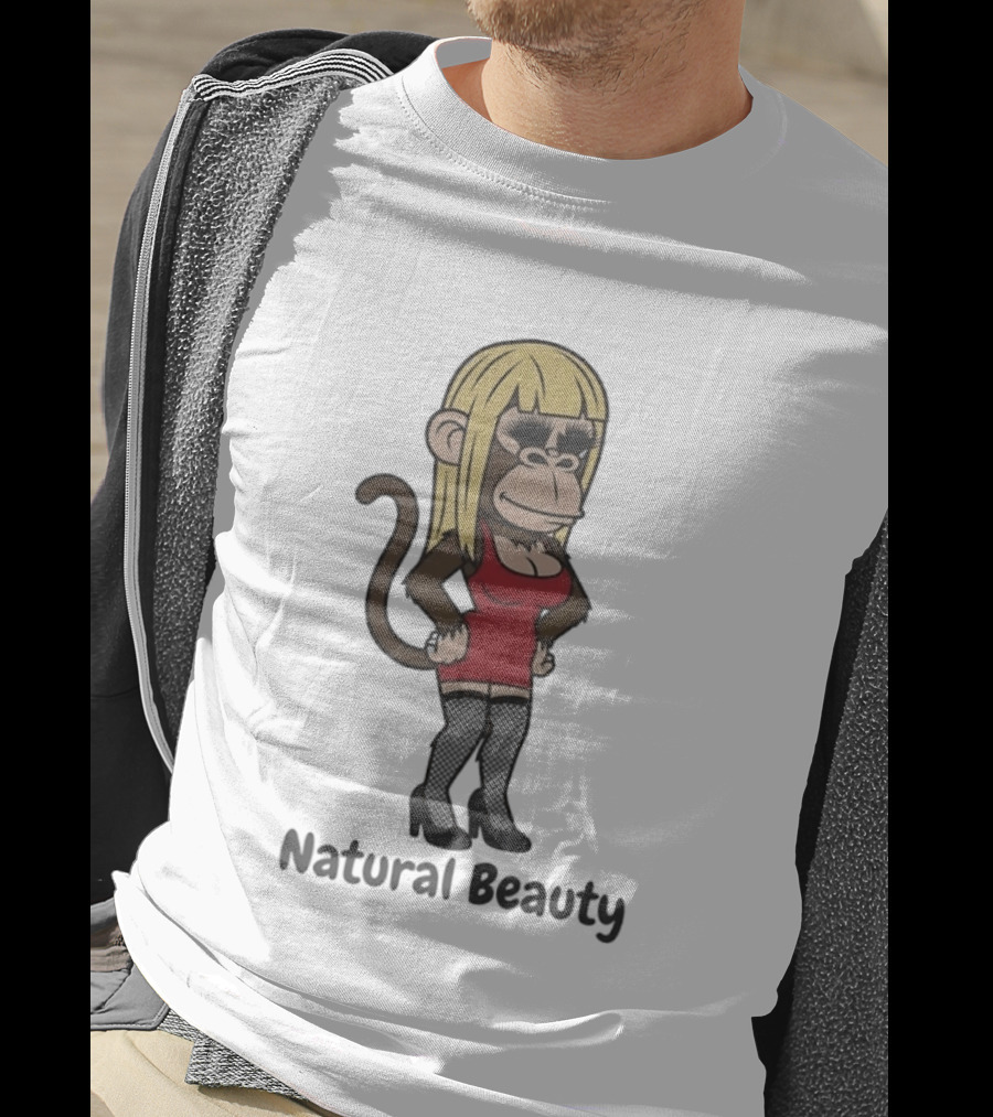 Natural Beauty Blonde Monkey Red Dress Cartoon Fashion T-Shirt