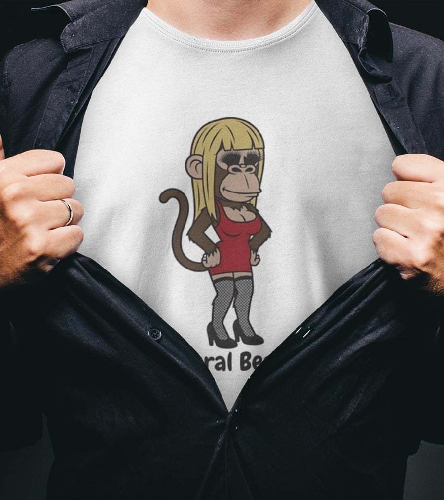 Natural Beauty Blonde Monkey Red Dress Cartoon Fashion T-Shirt