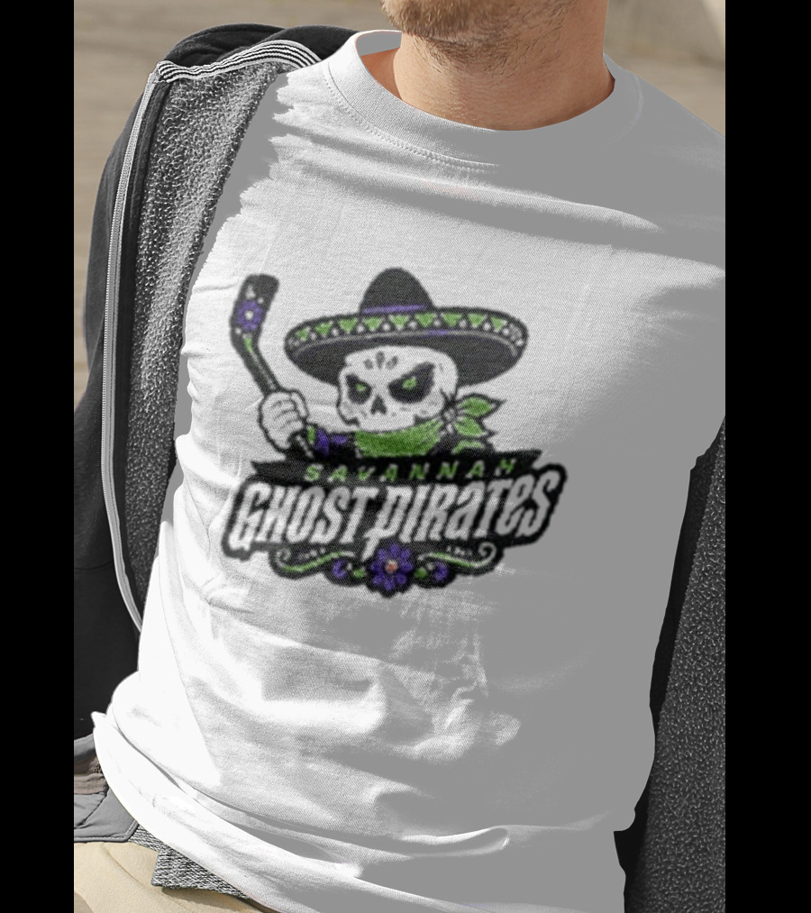 Savannah Ghost Pirates Day Of The Dead Skull Hockey Sombrero T-Shirt