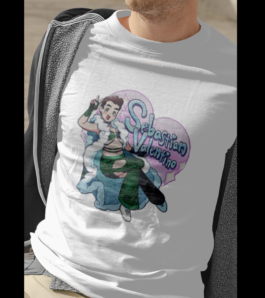 Sebastian Valentino Cartoon Character Peace Pose Sparkling Heart T-Shirt