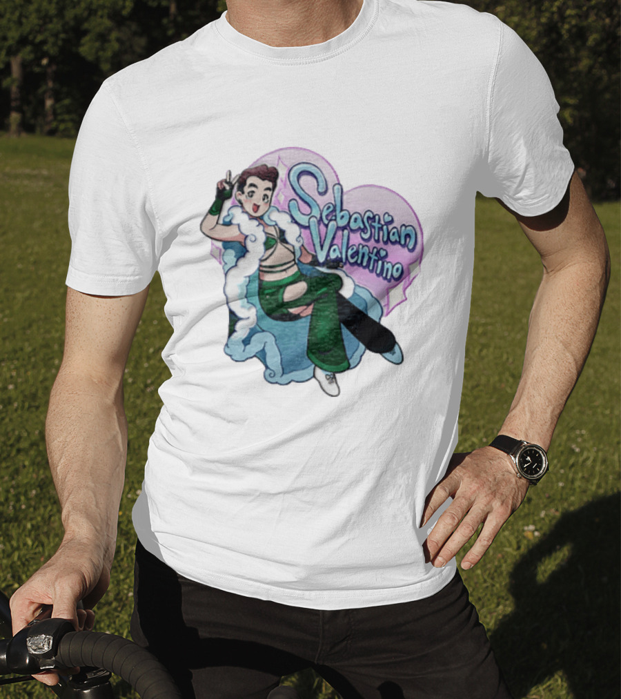 Sebastian Valentino Cartoon Character Peace Pose Sparkling Heart T-Shirt