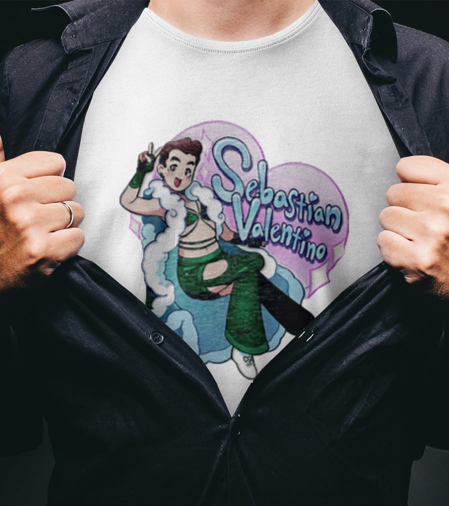 Sebastian Valentino Cartoon Character Peace Pose Sparkling Heart T-Shirt