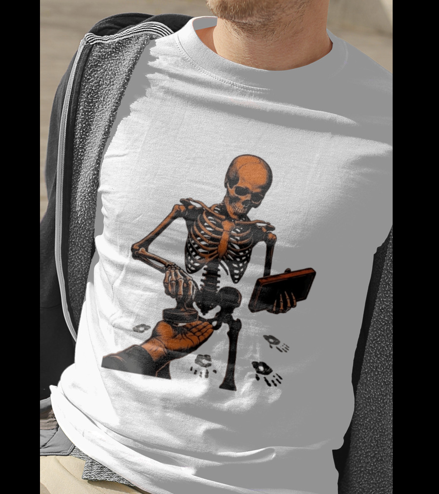 Skeleton Stamping Handprint Spooky Scary Halloween T-Shirt