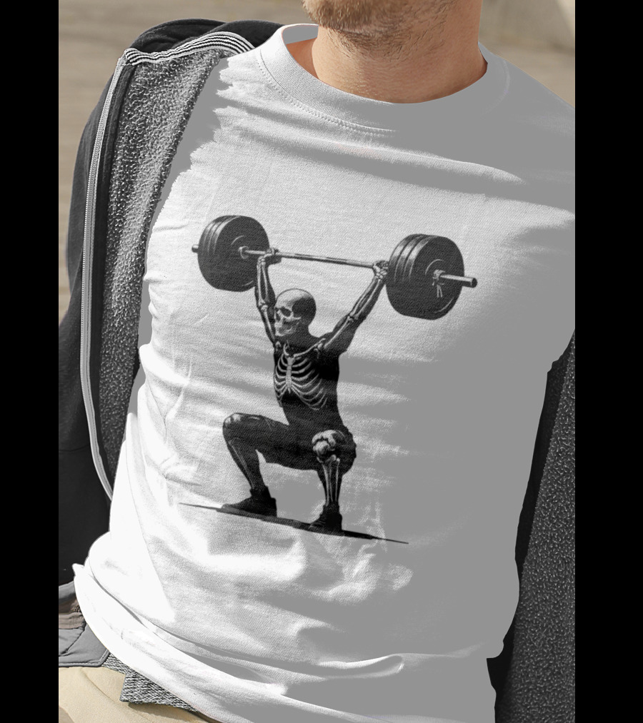 Snatched Still Standing Skeleton Weightlifting Barbell Power T-Shirt