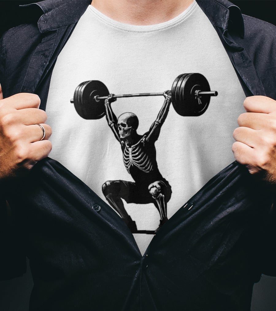 Snatched Still Standing Skeleton Weightlifting Barbell Power T-Shirt
