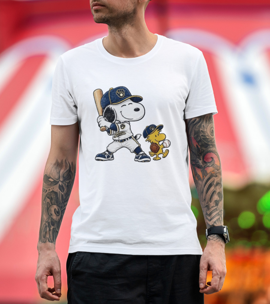 Snoopy Woodstock Milwaukee Brewers Baseball Fan Gear Classic Peanuts Characters T-Shirt