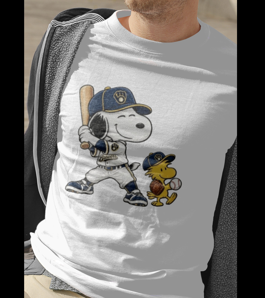 Snoopy Woodstock Milwaukee Brewers Baseball Fan Gear Classic Peanuts Characters T-Shirt
