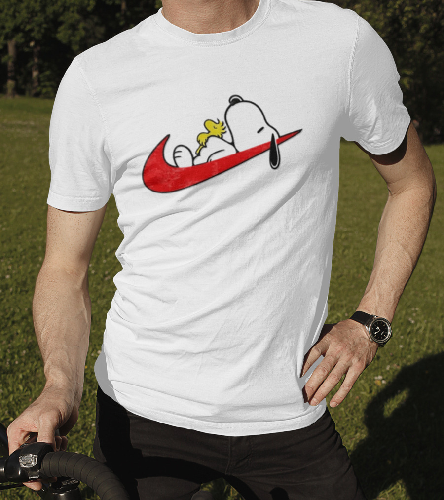 Snoopy Woodstock Resting Red Swoosh T-Shirt
