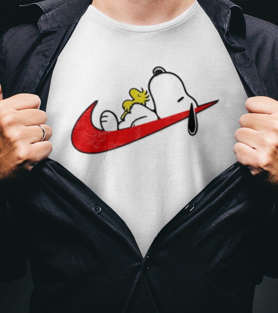 Snoopy Woodstock Resting Red Swoosh T-Shirt