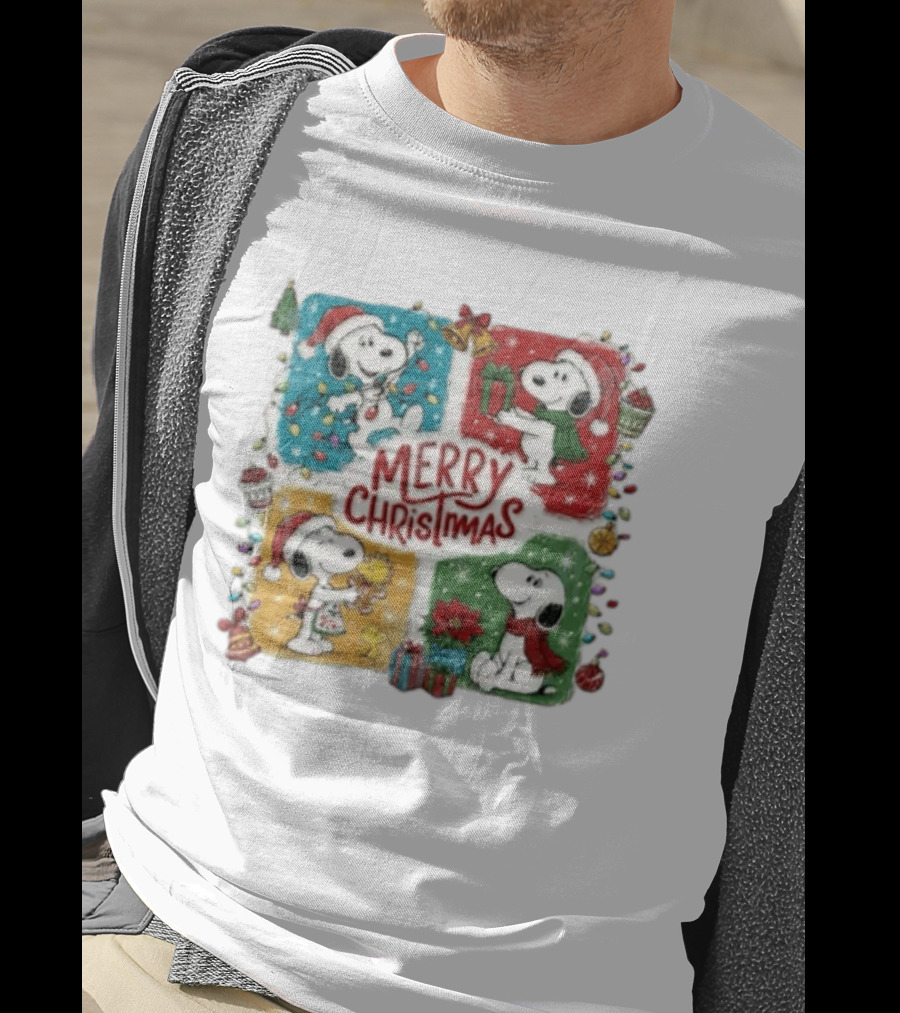 Snoopy Merry Christmas Festive Celebration With Presents And Santa Hat T-Shirt
