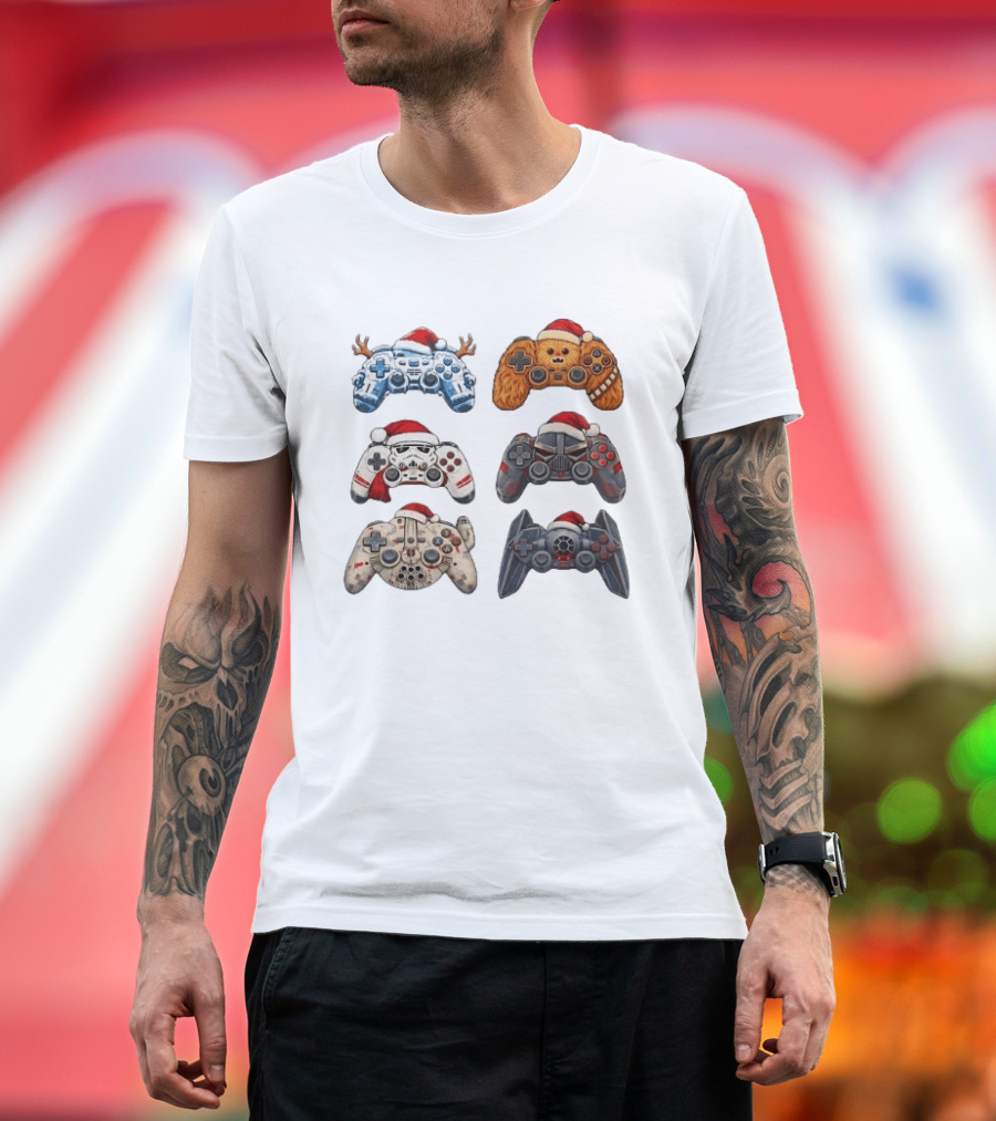 Star Wars Christmas Santa Hats Chewbacca Stormtrooper Darth Vader Gaming Controller Collection T-Shirt