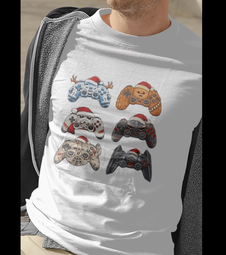 Star Wars Christmas Santa Hats Chewbacca Stormtrooper Darth Vader Gaming Controller Collection T-Shirt