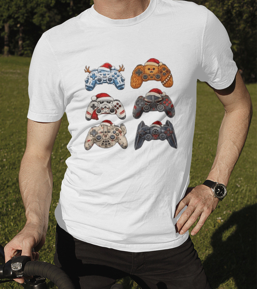 Star Wars Christmas Santa Hats Chewbacca Stormtrooper Darth Vader Gaming Controller Collection T-Shirt