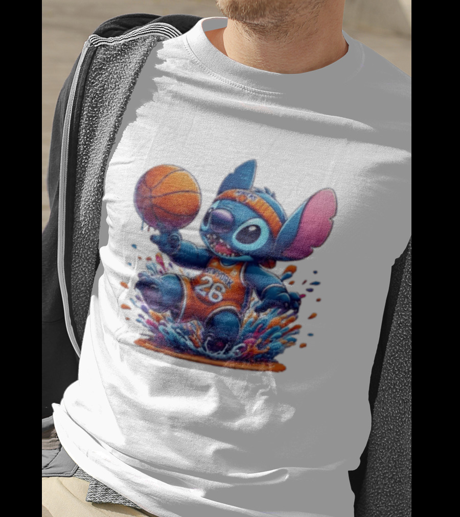 Stitch New York Knicks Basketball Jersey 26 Playful Action T-Shirt