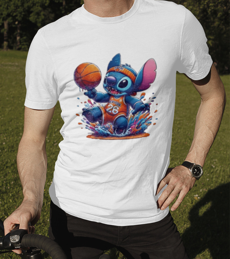 Stitch New York Knicks Basketball Jersey 26 Playful Action T-Shirt