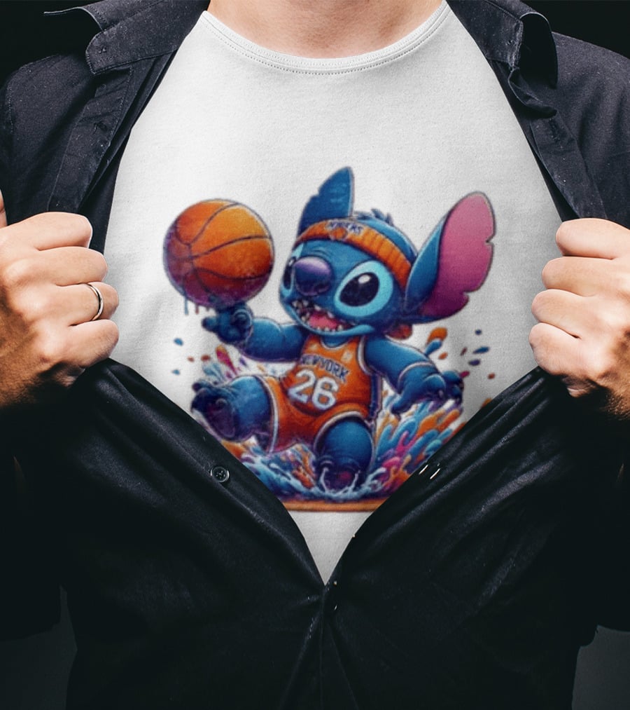 Stitch New York Knicks Basketball Jersey 26 Playful Action T-Shirt