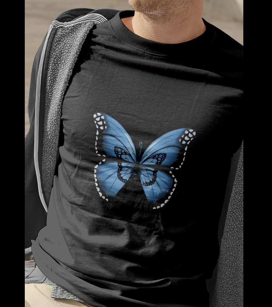 Butterfly Collection Blue Monarch Detailed Wings T-Shirt
