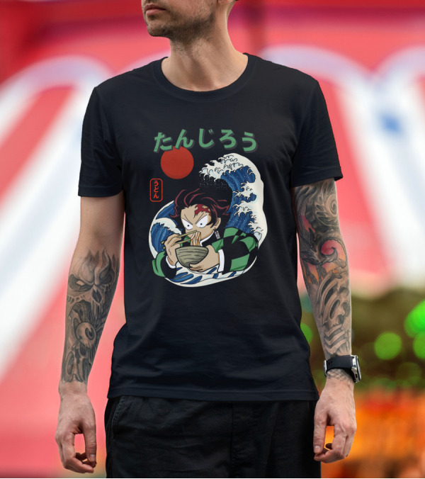 Premium T-Shirt: Tanjiro Ramen Wave Kanagawa うどん Kimetsu No Yaiba Demon Slayer T-Shirt Tanjiro Ramen Wave Kanagawa うどん Kimetsu No Yaiba Demon Slayer T-Shirt