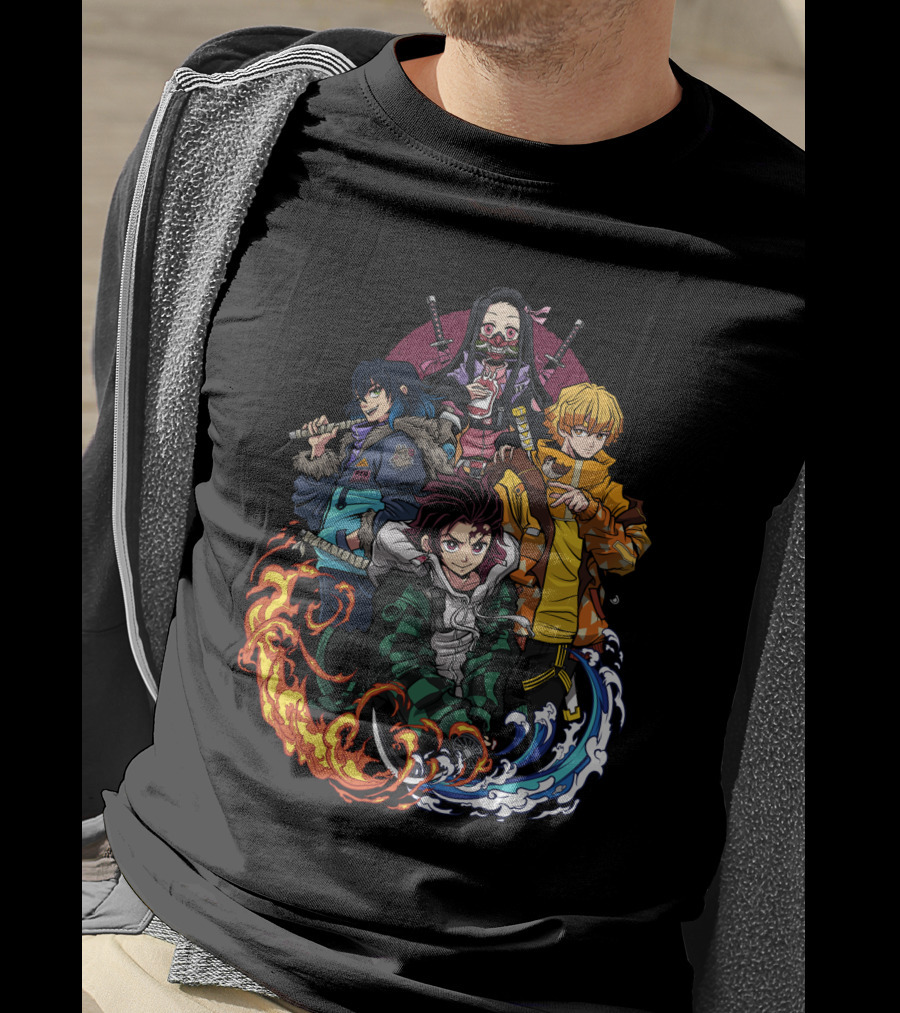 Kimetsu No Yaiba Demon Slayer Tanjiro Nezuko Zenitsu Inosuke Elemental Power Poses T-Shirt