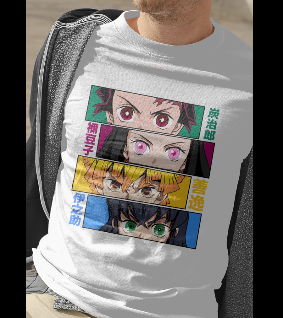 Demon Slayer Kimetsu No Yaiba Tanjiro Nezuko Zenitsu Inosuke Character Faces T-Shirt
