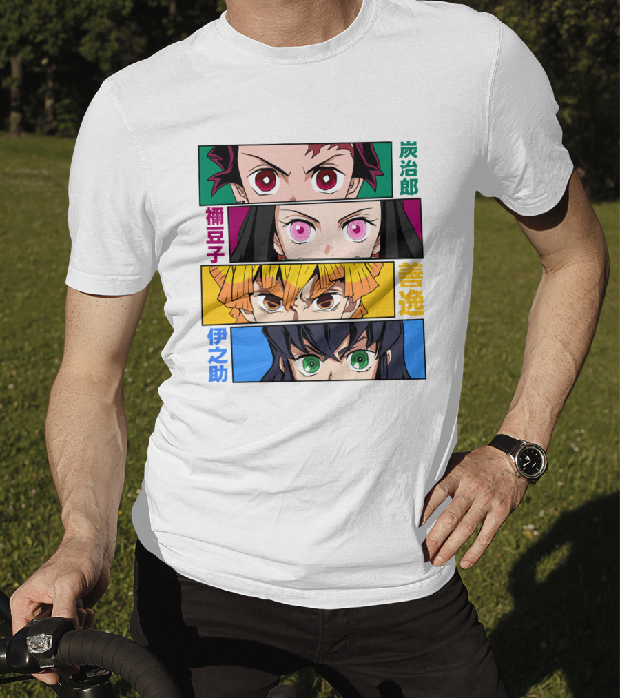 Demon Slayer Kimetsu No Yaiba Tanjiro Nezuko Zenitsu Inosuke Character Faces T-Shirt