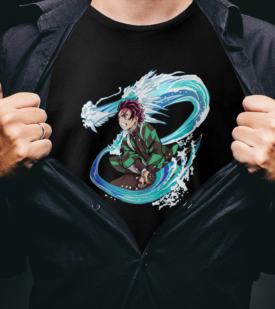 Demon Slayer Kimetsu No Yaiba Tanjiro Kamado Water Breathing Technique Dragon Wave T-Shirt