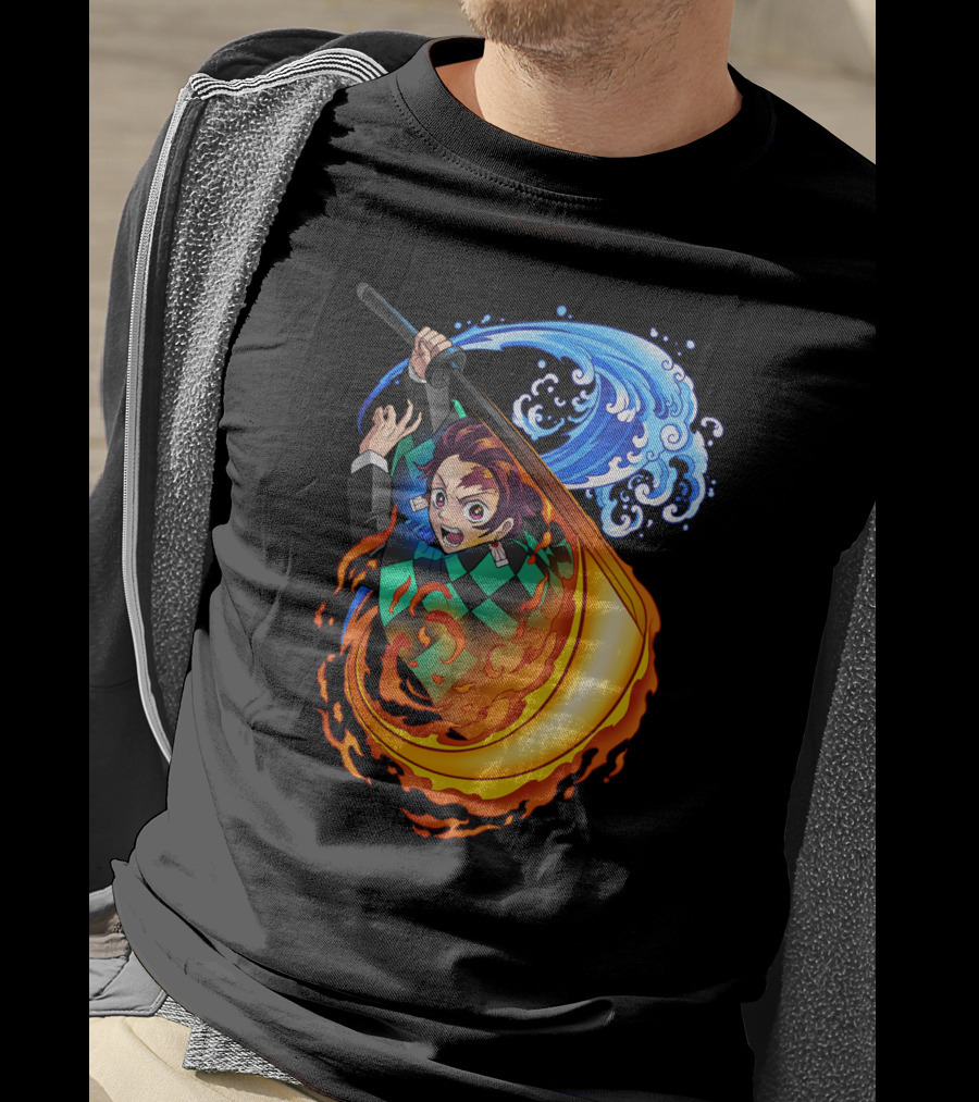 Demon Slayer Kimetsu No Yaiba Tanjiro Kamado Water And Fire Attack T-Shirt